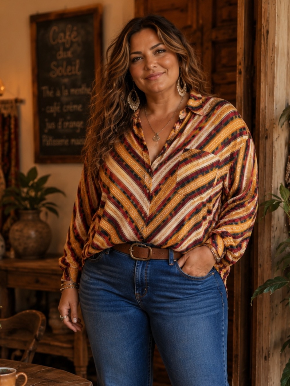 Jaded Gypsy Sunset Striped Button-Down Top